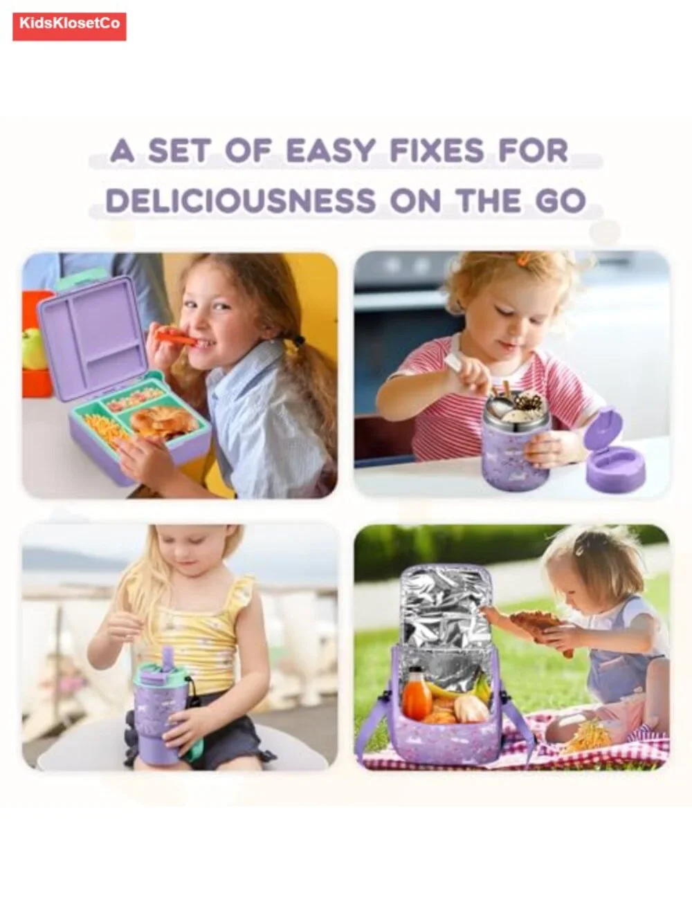 Lunch Box Set - Bento Box, 17oz Thermos, Water Bottle & Insulated Bag for Kids